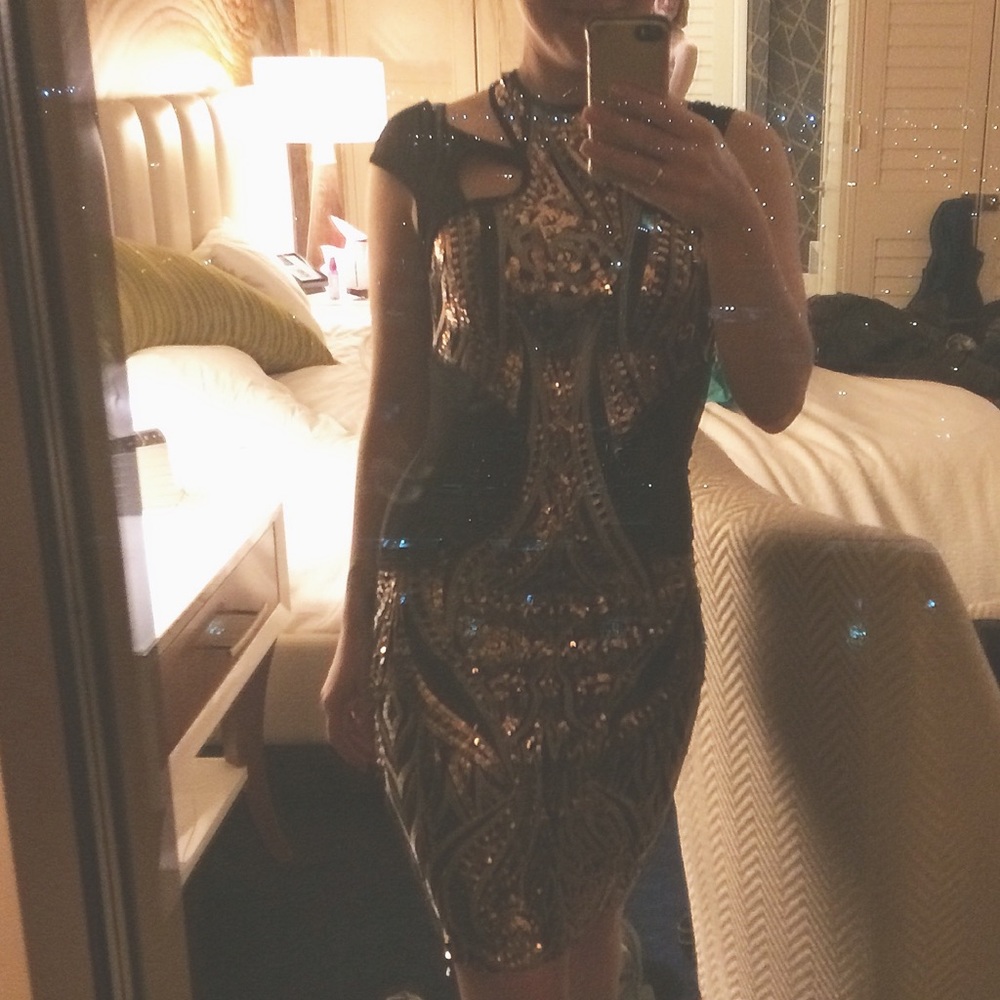 Beautiful Sequin Detail Black Dress